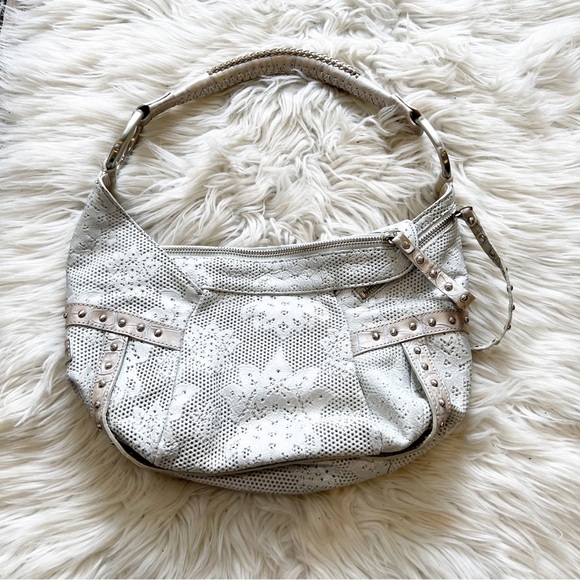 Kenneth Cole NY NWT White Leather Hudson Rivet Lace Small Hobo Shoulder Bag - Picture 2 of 5